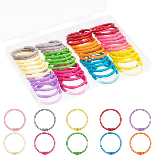 AKONEGE 50Pcs Metal Binder Rings 25mm/1 Inch Multicolor Loose Leaf Book Rings for Index Cards, Flash Cards, Papers, Keyrings, School, Office, Home -10 Colors