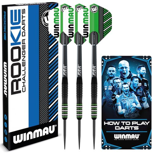 WINMAU Rookie Dartpfeile Metallspitze 20g – Steeldarts mit Messingbarrel | Prism Zeta Flights, Pro Force Schäfte & Bar Wallet – Rot, Blau, Grün | Einzelset oder 3er-Pack – Amazon Exklusiv Profi Darts