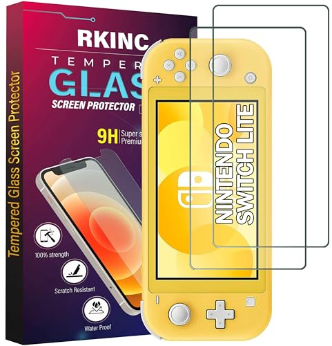 RKINC Vetro Temperato [2 Pezzi] per Nintendo Switch lite, Pellicola salvaschermo, Durezza 9H 0,33 mm [garanzia a vita] [antigraffio][antifrantumazione][senza bolle]