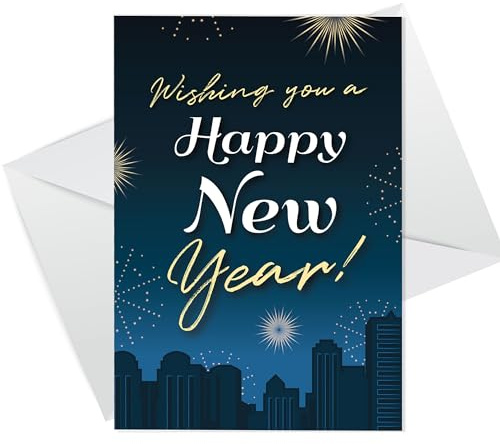 RED OCEAN New Year Card, Happy New Year Celebration Card With White Envelope, Happy New Year Greetings Card For Friends Family Colleagues Neighbours