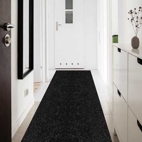Runner Rug 2' x 6' Outdoor/Indoor, Rug with Natural Rubber Backing Non Slip for Hallway, Kitchen, Patio, Laundry, RV, Entryway, Garage, Bathroom, Area Rug Carpet, Black, Custom Size