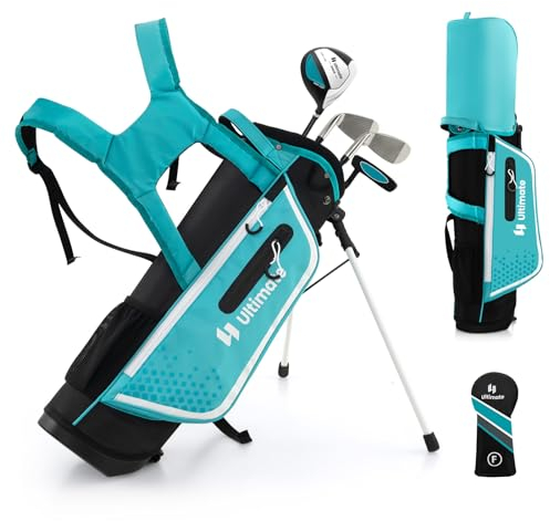 GYMAX Komplettes Golfschläger Set, Komplettsatz mit Golftasche & Regenhaube, inkl. 3er Fairway, 7er-Eisen, S-Eisen & Putter, Golf Set für Kinder 5–7 Jahren(Blau)