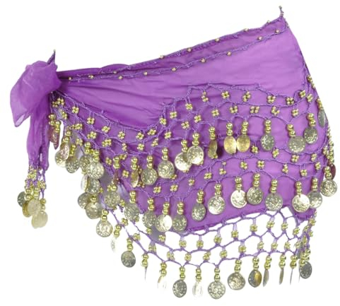 MWUMRCM Viola Sciarpa alla Pancia da Ballo, Cintura di avvolgimento della Sciarpa di Danza del Ventre in Chiffon con Monete d'oro per Le lezioni di Yoga di Danza del Ventre di Costumi di Performance