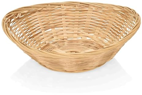 55 cestas de mesa/panera ovaladas beige madera 22 x 17,5 x 5 cm