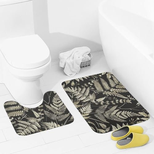 Badezimmerteppich-Set, 2-teilig, Vintage-Farn-Stil, saugfähige Mikrofaser, Badteppiche und U-förmiger WC-Vorleger, rutschfeste Badematten, Teppich für Badezimmer, Badewanne