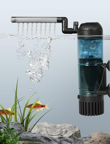 boxtech 5 en 1, filtro de acuario interior, filtro de acuario ajustable con bomba de agua 300 l/h, filtros de acuario silencioso con esponja filtrante y cama fluida, para acuarios 20-75 l peces y