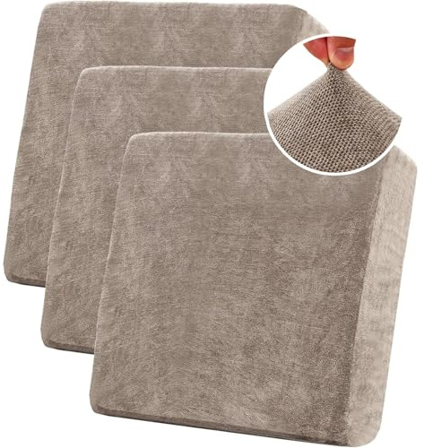 BXFUL Stretch Sofa Seat Cushion Covers, Chenille Sofa Cushion Slipcovers, High Stretch Couch Covers for Living Room Non Slip Furniture Slipcover with Elastic Bottom (3PC 1-Seater,Taupe)