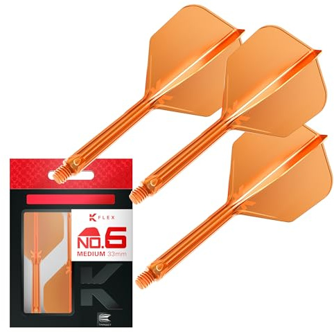 Target Darts K Flex Integrerade Dart och Dartstänger, No.6 Orange (Medium) | 3-pack K-Flex - No.6, Kflex Dart med flik och stång i ett stycke