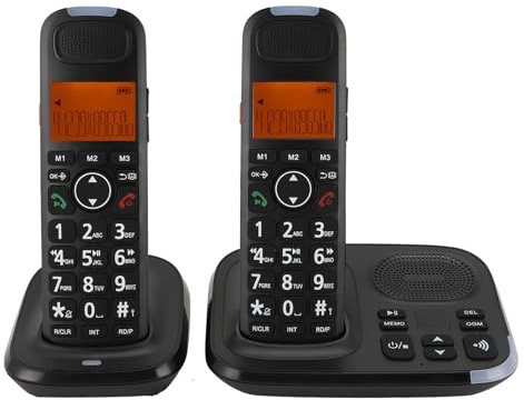 Système Téléphonique sans Fil Extensible, Téléphone sans Fil à 2 Combinés avec Répondeur et écran 2 Pouces, Blocage D'appel, Identification de L'appelant, Haut-Parleur Duplex