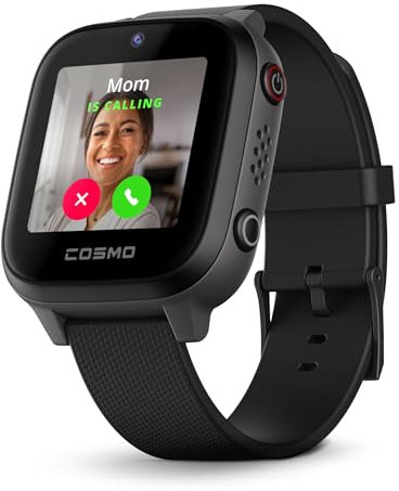 JrTrack 4 Kids Smart Watch by Cosmo | Phone Watch & GPS Tracker | Enhanced Parental Controls | Call, Text, Activity, School Lock | Spotify Music | SIM Card Included | SOS & Safety Alerts | (Black)