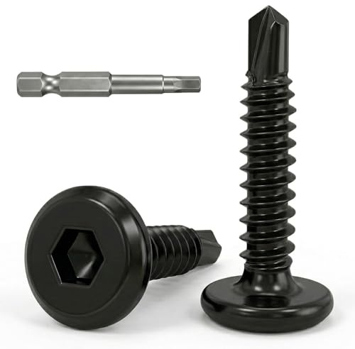 Dayalo 50 Stück Blechschrauben Schwarz 5,5 x 25 mm, Selbstschneidende Schrauben Holz, 410 Edelstahl, Flachkopf mit Innensechskant (Inbus), Metall Schrauben für Stahl & Außenbereich