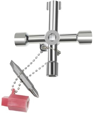 Dianeil 4-Wege-Multifunktionsschlüssel Universal 4-fach Schaltschrankschlüssel Zinklegierung Kreuz Utilities Schlüssel für Schrank Öffnen Schlüssel (Silber)