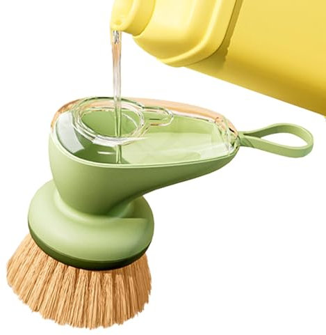 Dish Brush with Soap Dispenser | Refillable Dishwashing Scrub Brush with Sponge | Kitchen Sink Cleaning Tool for Pots, Pans, and Dishes, Easy-Grip Soap Control