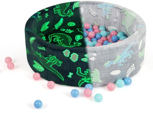 GOPLUS Piscina de Bolas Fosforescente para Bebé con 200 Bolas Oceánicas de Colores, con Funda Lavable en Máquina, Piscina Redonda de Espuma Suave de 86 x 30 CM (Gris)