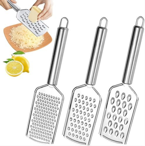 Heanvmyss Rallador de Cocina,3 Piezas Rallador de Limón,Rallador de Queso Acero Inoxidable,Utensilio de Repostería y Cocinar,Zester para Verduras,Limon,Ajo,Chocolate