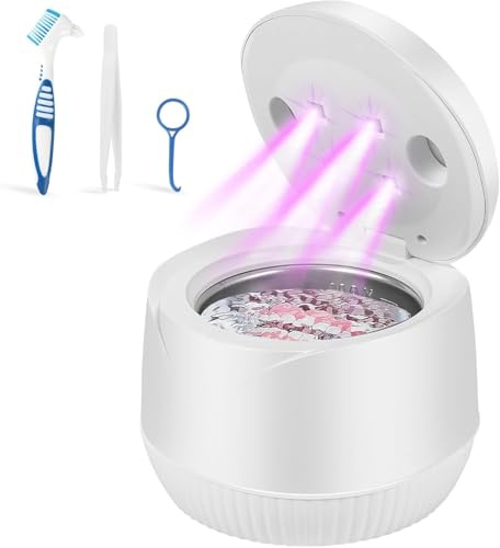 GuKKK Nettoyeur Ultrasons, 45000Hz Bac Ultrason, 200ml Lampe UV, 25W Ultrasonic cleaner Pour Gouttière Dentaires, Prothèses Dentaires, Aligneurs, Appareils Nuit, Aligneur,Tête de Brosse,Bijoux (noir)