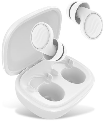 Ear Plugs for Sleep, 35dB Noise Cancelling Hearing Protection Earplugs with Single/Double EarTips, Reusable Silicone Ear Plug, 4 Sizes XS/S/M/L and Carrying Case for Sleep, Travel or Concerts(White)