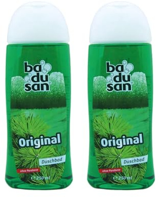 Badusan Duschbad „Das Original“ – 2 x 250 ml – Koniferen-Rosskastanien-Duft, pH-neutral & parabenfrei, DDR-Kult, hautfreundliches Duschgel im Doppelpack