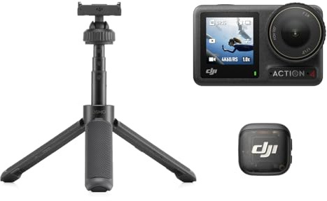 DJI Osmo Action 4 + Émetteur Mic 3, caméra d’Action 4K/120 IPS étanche, Micro sans Fil pour iPhone/caméra/Android, Compact, léger, Micro lavallière