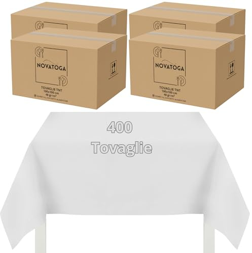 Tovaglie coprimacchia monouso Bianco TNT 100x100 cm resistenti tipo stoffa alta grammatura 48gr tovagliati festa ristorante pizzeria agriturismo trattoria copritavolo usa e getta impermeabili (400)