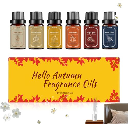Ätherische Öle Set - 6 X 10ml Fläschchen, Wasserlösliche Herbst-Düfte Zur Kerzenherstellung | Jahreszeitliche Aromaöle Für Diffusoren, Luftbefeuchter, Seife, Yoga, Gemütliches Ambiente Schaffen
