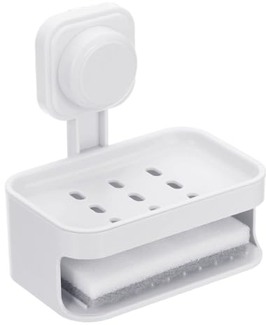 QUARKZMAN 1 Pieza Portajabón con Ventosa, Portajabón De Doble Barra Montado En Pared Extraíble Y Reutilizable Sin Perforación para Ducha Portaesponja para Baño Cocina, Blanco