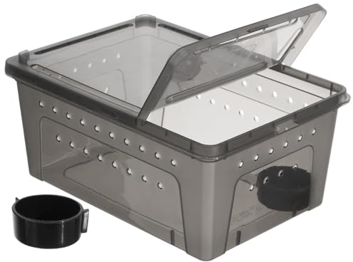 Alasum Faunabox Terrarium, Kunststoff Reptilienbox mit Futterspender | Schwarze Faunabox aus Kunststoff mit Belüftung und Futterspender, ideal für kleine Reptilien, Insekten und Aufzucht