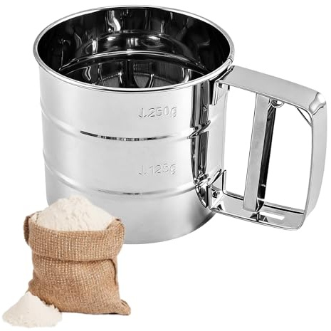 Flour Sifter for Baking, Powdered Sugar Shaker Duster - Stainless Steel for Flour Powdered Sugar Cocoa