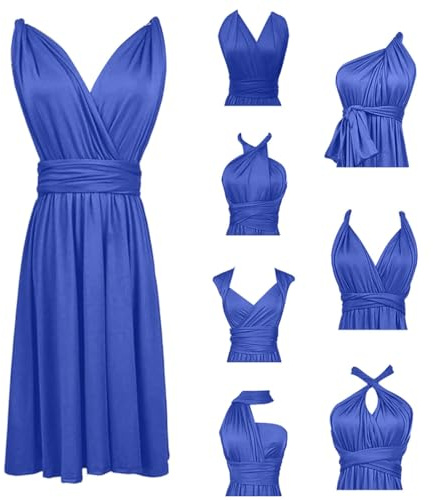 Solmerklänningar för kvinnor, korta oändlighetsklänningar med Bandeau kvinnor, flervägsomlottad konvertibel v-ringad, miniklänning, solid slinky kjol, fest, cocktailoutfit, elastisk bröllop, flervägs