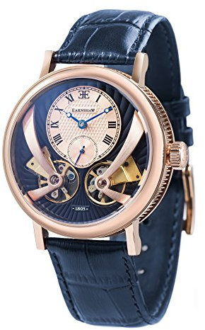 Thomas Earnshaw Herren 43mm Beaufort Anatolia Double Barrel Automatische Uhr mit Open-Heart-Zifferblatt und Echtlederband ES-8059