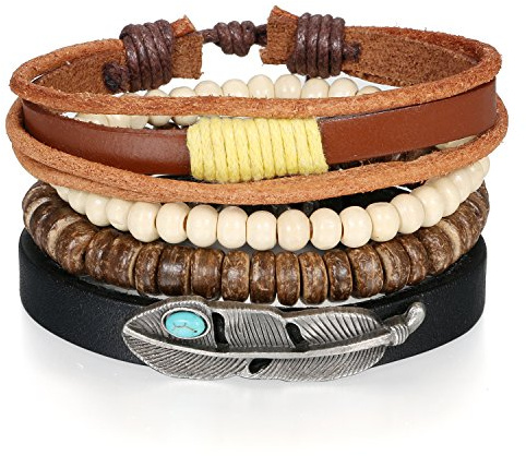 JewelryWe Herren Lederarmband Wickelarmband Punk Lebensbaum Baum des Lebens Boho Multilayer Geflochtene Leder Armband Armreif Wickelarmband Manschette mit Magnetverschluss
