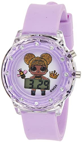 LOL Surprise! Girls' Flashing LCD Watch with Rhinestone Bezel, Clear Case, Glitter Silicone Strap, Digital Readout & Printed Queen Bee Artwork – Adjustable Fit for Kids, Ages 4+