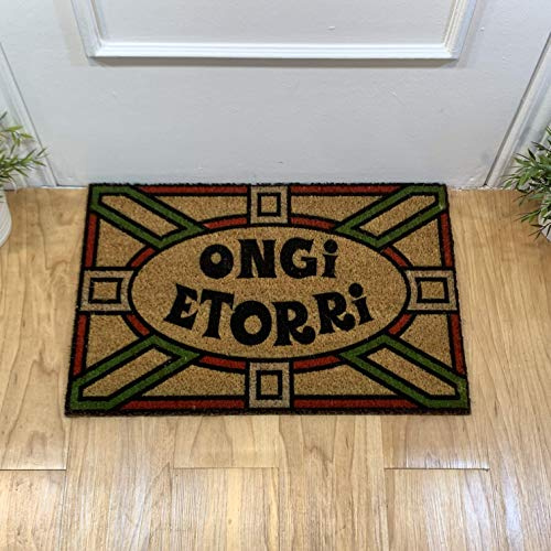 Top Mat Felpudo - Ongi Etorri - Coco Natural Pintado a Mano 60x40 cm Antideslizante Base Látex – Alfombrilla Entrada Casa Exterior Resistente Fácil Limpieza Diseño