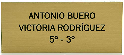 Placa para Buzón de plástico dorado mate y grabado negro. Cinta autoadhesiva. Grosor 1,5mm y tamaño máximo 100x40mm