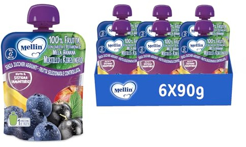 Mellin Merenda, Frutta Mista, Mirtillo e Ribes Nero, 6x90g