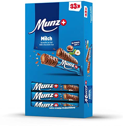 Munz Schweizer Prügeli (Branches) | Milch | 33 Stück - 759g | Munz Schweizer Schokolade, Schokoladenriegel, passt perfekt zum Kaffee, mit Haselnuss-Splittern