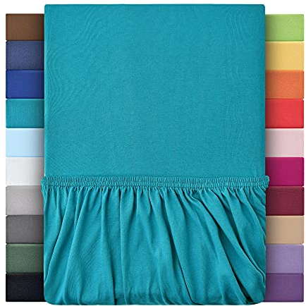 leevitex® Spannbettlaken 90x200cm - 100x200cm | Spannbetttuch Bettlaken | 100% Jersey Baumwolle | Matratzenhöhe bis 25 cm | Öko-Tex | Petrol/Smaragd Blau