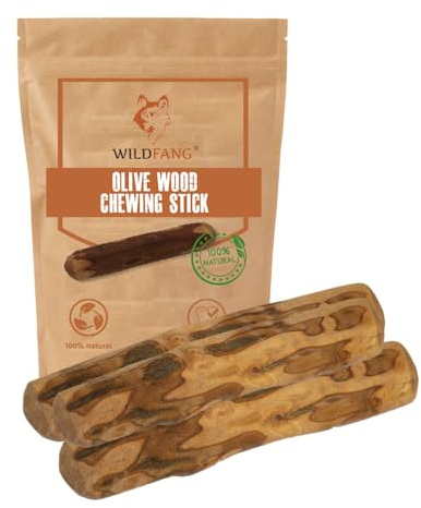 Wildfang® Bastoncini da masticare in legno di ulivo per cani, Piccola – Giochi resistenti per masticatori aggressivi Dentizione cuccioli Rinforzo muscoli masticatori Legno di ulivo (Sotto i 15 kg), 3X