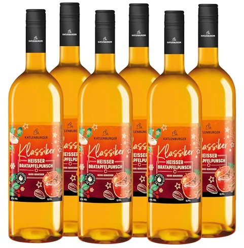 KATLENBURGER - Heißer Bratapfelpunsch | Fruchtpunsch aus Fruchtwein, Apfelsaft, winterlichen Gewürzen und Marzipanaroma. Nicht nur in der Winterzeit ein heißer Klassiker. Inhalt: 6x 750ml und 9% vol.