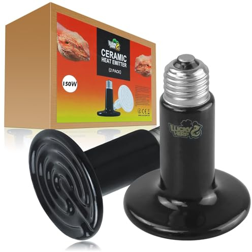 LUCKY HERP Ceramic Heat Emitter, Reptile Heat Lamp Bulbs 150W 2Pack, Ceramic Heat Lamp for Reptiles, E27 Vivarium Heat Light for Tortoise, Puppy, Chick, Turtle, Dog, Cat, Bearded Dragon