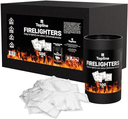 Instant Fire Starter Lighters Multipack - 500 Odourless Firelighter Sachets With Refillable Tube for Wood Burners, Logs, Charcoal BBQ, Open Fires - Waterproof