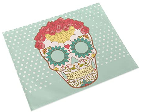 Manteles Individuales Teschio Verde Menta Salvamanteles Individuales Algodón Lino Lavable Individuales Mesa Resistente al Calor Bajoplatos Tapetes para Mesa Bajoplatos 30x45cm 6 Pcs