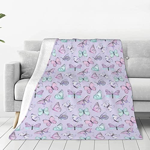 FIBITA Kuscheldecke 3D Schmetterlinge Flanell Fleecedecke 130x150 Violett Rosa Wohndecke Dekorativ Sofadecke Couchdecke Tagesdecke Flauschig Weiche Mikrofaser, für Bett & Sofa