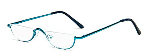 KoKoBin Occhiali da lettura unisex Half Moon con montatura in metallo, cerniera a molla, ultra sottili (blu, +1,0)