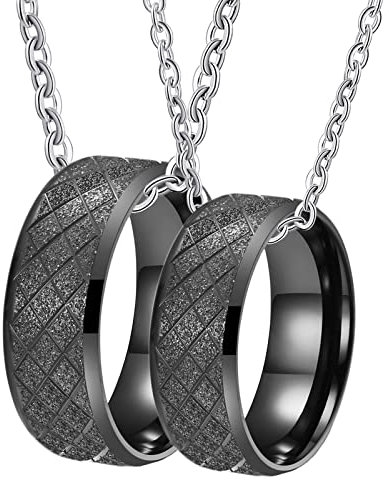 Halskette Paare 2 Stück, Kette Edelstahl Herren Schwarzer Mattring 8mm Geschenke Zum Jahrestag für Ihn Damen 65 (20.7) Herren 65 (20.7)