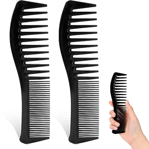 All-Purpose Hair Grooming Set - 2 Pack Double-Sided Barber Combs, 7.2 inch Plastic for Men & Women - Wide & Fine Tooth for Professional Hairstyling (Black)