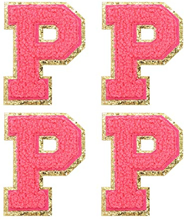 sourcing map 4Stück Aufbügler Buchstaben Patches Rosenrot P Alphabet Dekorativ Reparatur Bestickte Aufnäher Chenille Alphabet Patches zum Aufbügeln für Kleidung Schuhe Hüte Rucksäcke