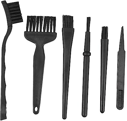 Brosse de Nettoyage Antistatique pour Cartes Électroniques 6 Pièces | Pvc Noir, Pince à Épiler Incluse, Retrait de Poussière Sûr pour Circuits et Cartes Mères