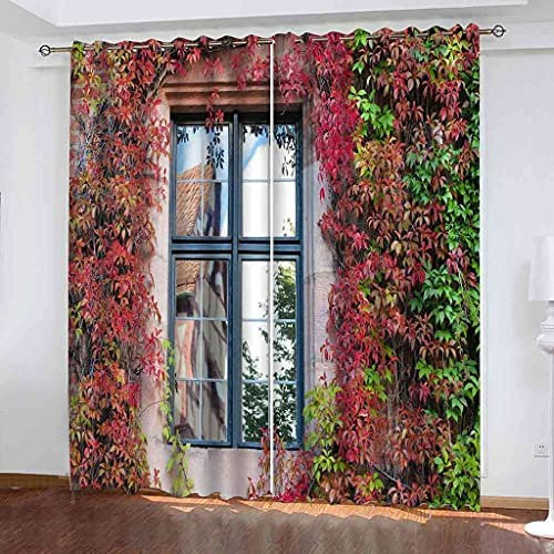 Blickdicht Blackout Vorhang Mit Ösen Schalldämmend Gardinen Polyester 3D Pflanzen Sie Grüne Glyzinien 150 (B) X 166 (H) cm Für Wohnzimmer Schlafzimmer Kinder Oder Babyzimmer - Bedruckte Verdunkelungs