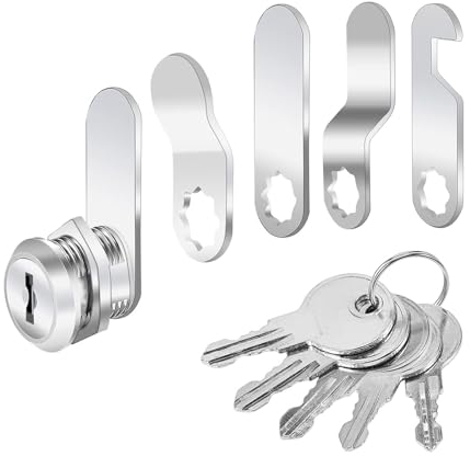 Serrure de casier 16 mm, serrure de boîte aux lettres, serrure de meuble livrée avec 5 plaques de serrure différentes, pour portes d'armoire, meubles